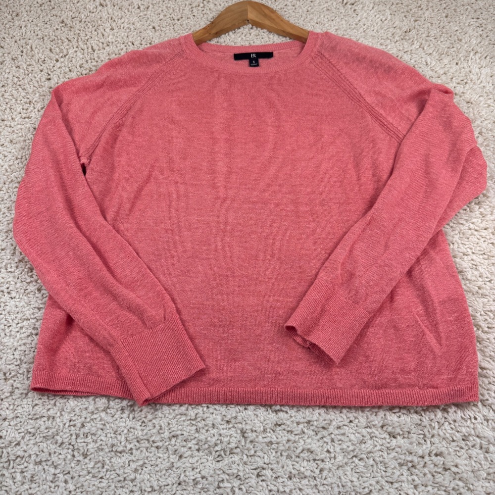 Banana Republic Sweater Women Small Pink Excellent Linen Blend Raglan Crew Neck